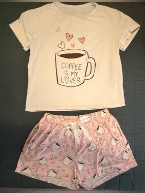 Coffee Is My Lover Pink & White Women’s Pajama Set